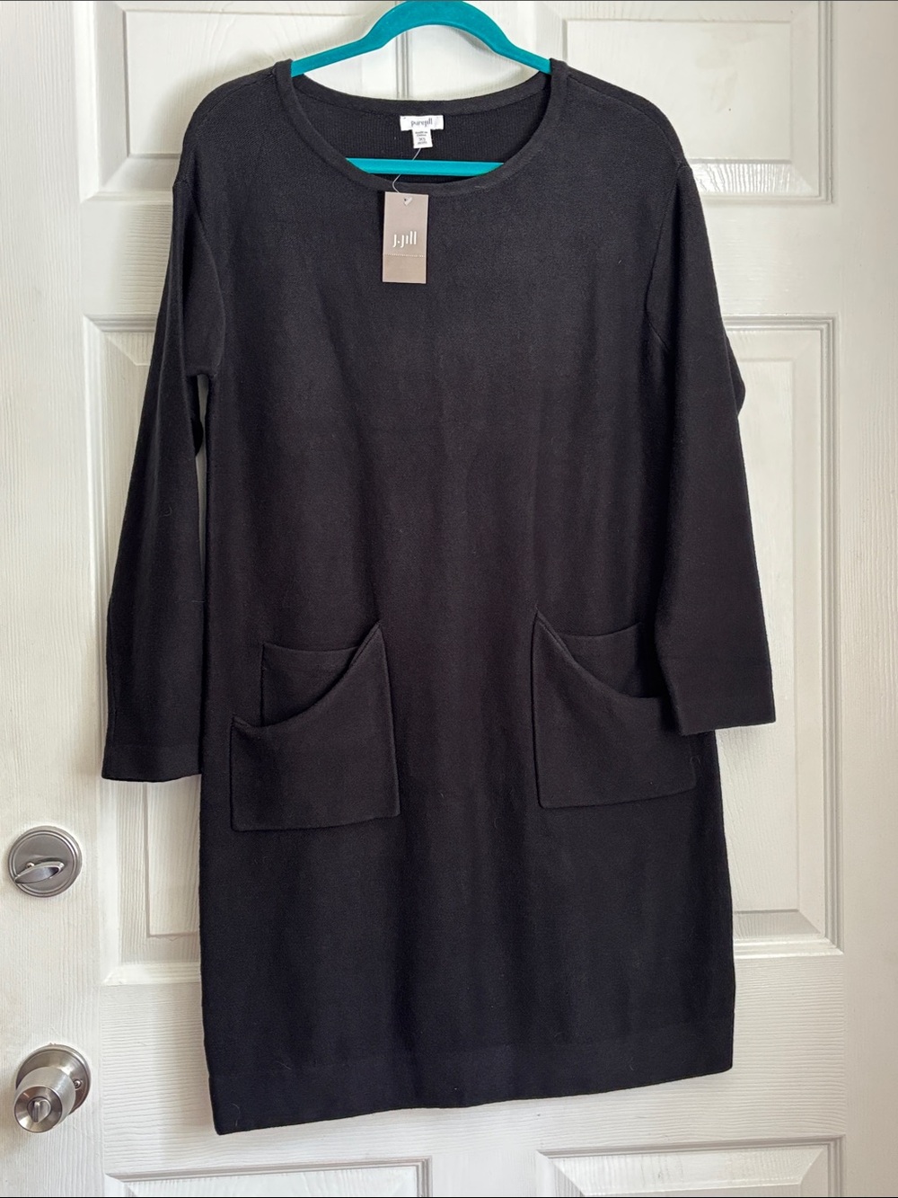 NEW Purejill J. Jill Black Long Sleeve Front Pocket Shift Dress size XS PETITE